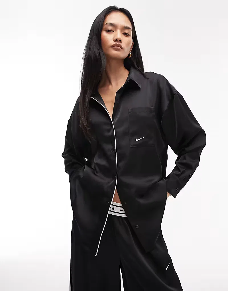 Сатиновая рубашка с длинными рукавами Nike, черный