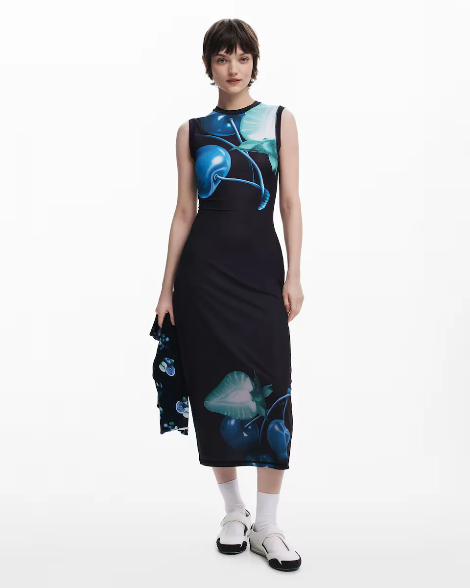 

Облегающее платье с вишнями Desigual, черный