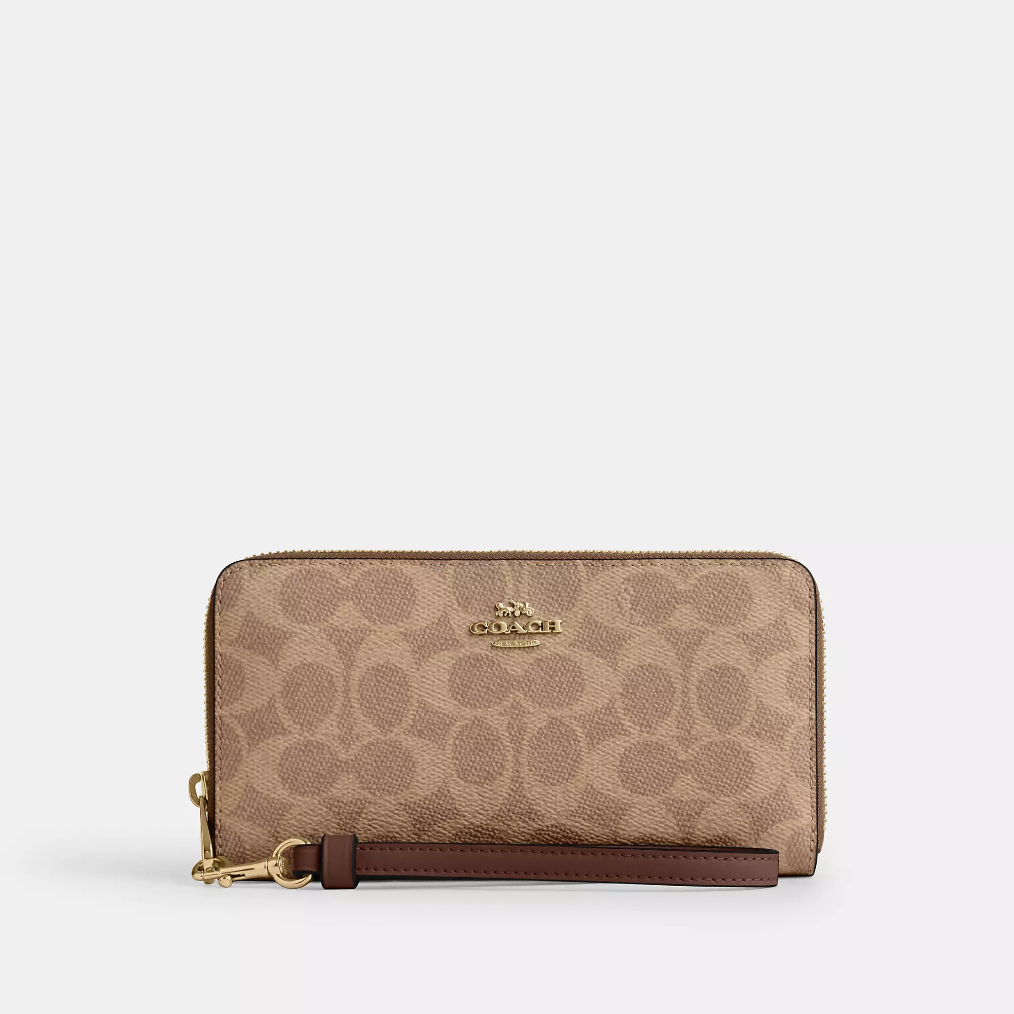 

Длинный кошелек Coach Outlet на молнии из фирменной ткани, золотой/бежевый/коричневый