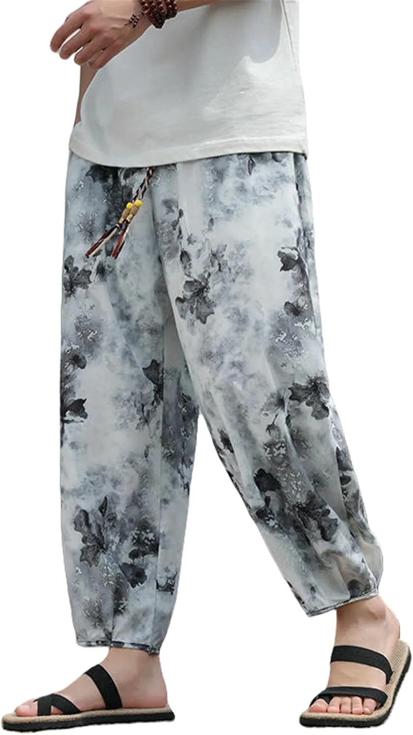 

Мужские летние брюки Ice Silk свободного кроя в китайском стиле с принтом MUFURONG