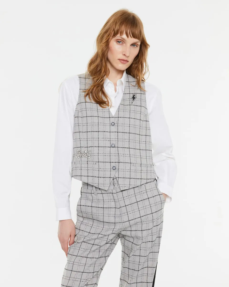 

Женский жилет в клетку с вышивкой Andam, серый