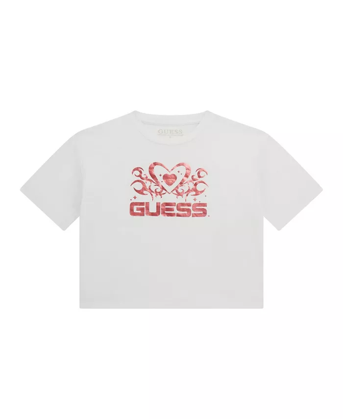 

Футболка с коротким рукавом Big Girl и блестящим логотипом GUESS, белый