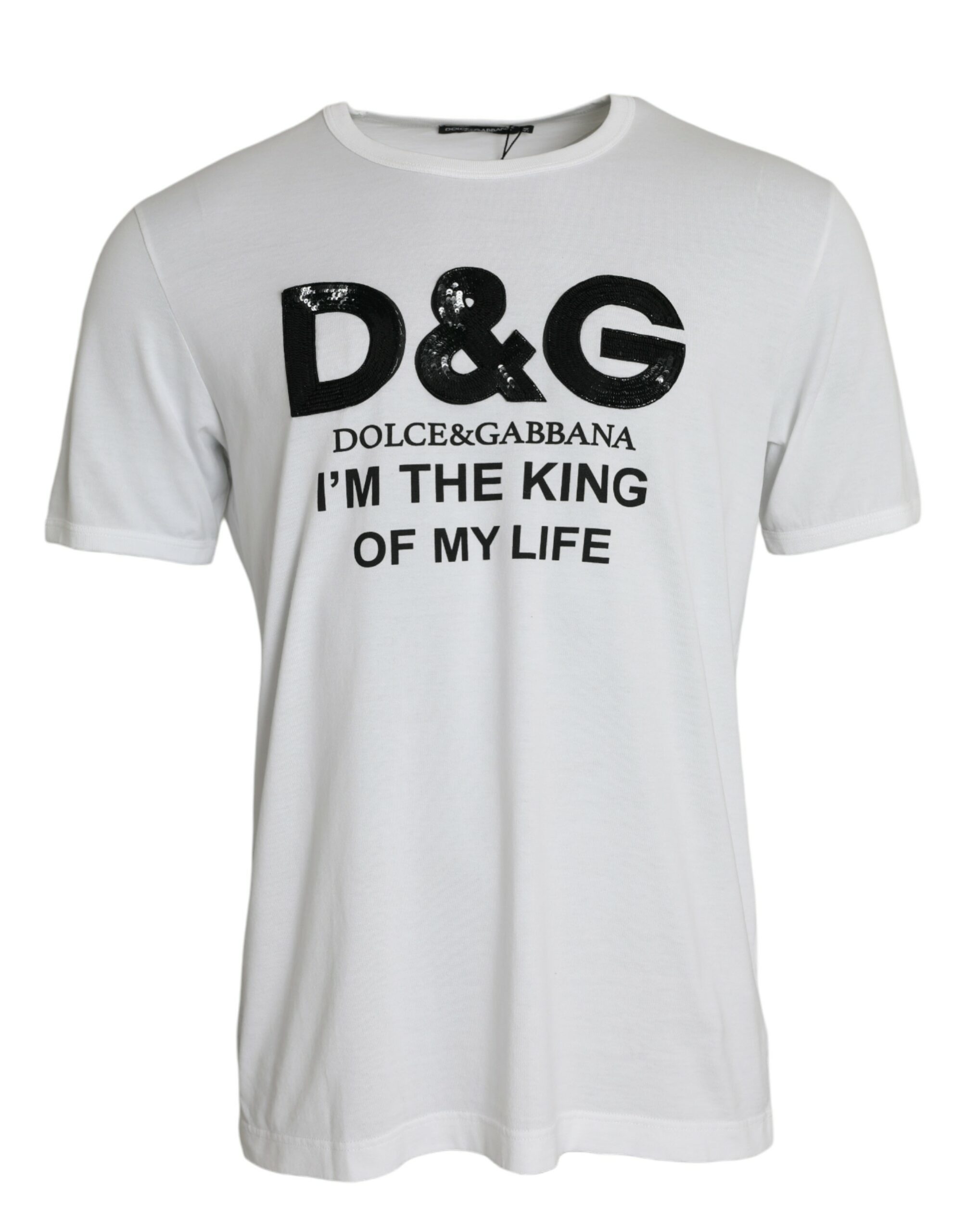 

Белая хлопковая футболка с круглым вырезом и принтом D&G King Dolce & Gabbana