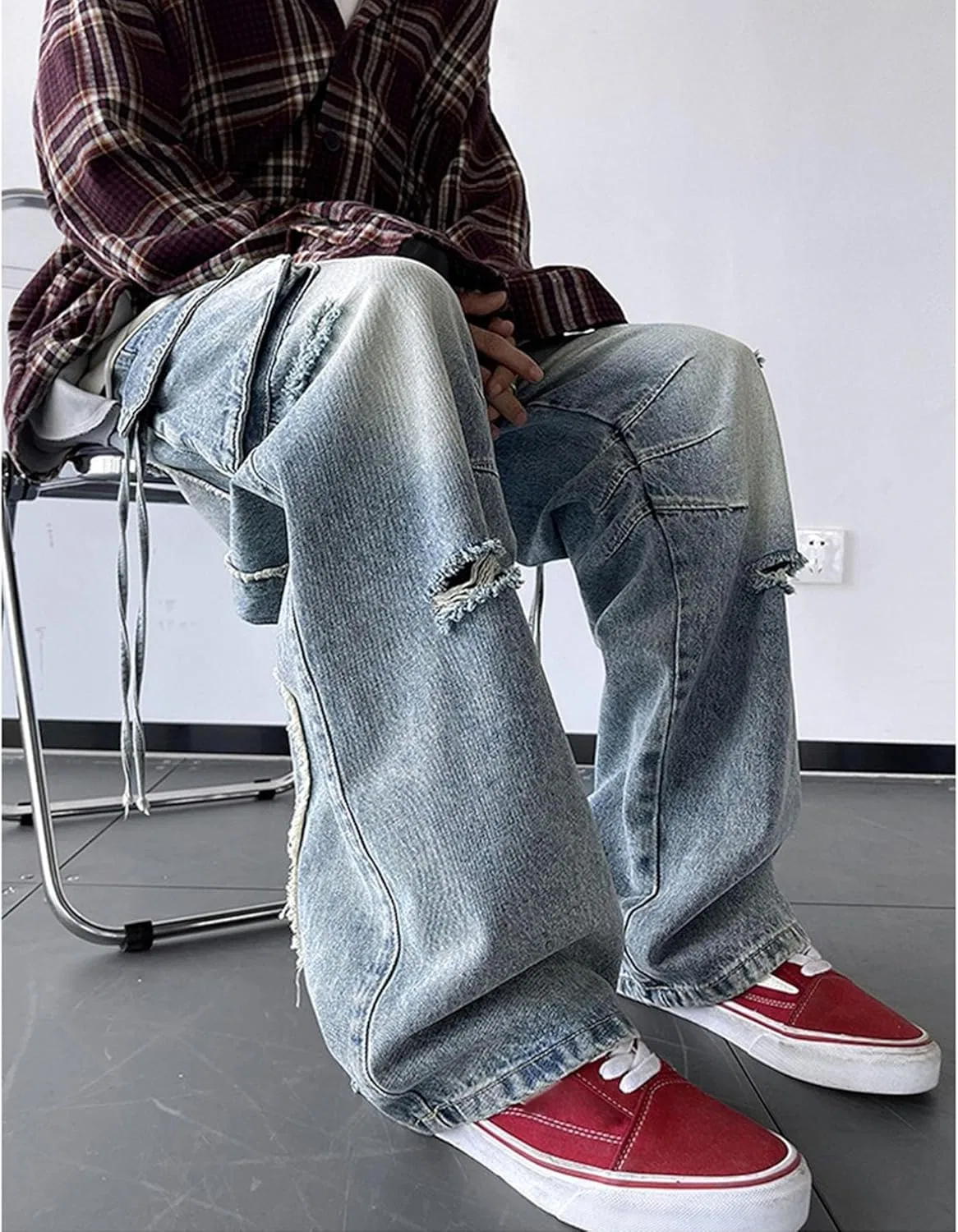 Джинсы карго рваные, Синий — фото 3