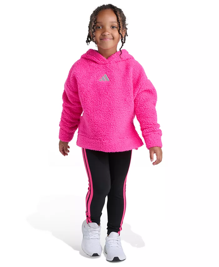 

Комплект из двух предметов для малышек и девочек 2T-7: флисовая толстовка с капюшоном и леггинсы Adidas, розовый