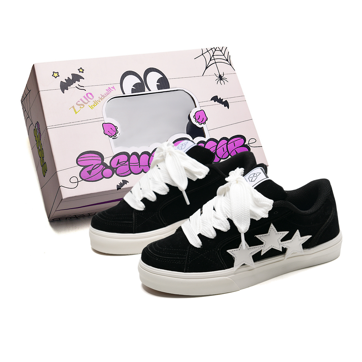 

Z.SUO Кроссовки для скейтборда унисекс с противоскользящим покрытием, устойчивые к истиранию, легкие, низкие, Black Star, цвет Black Star