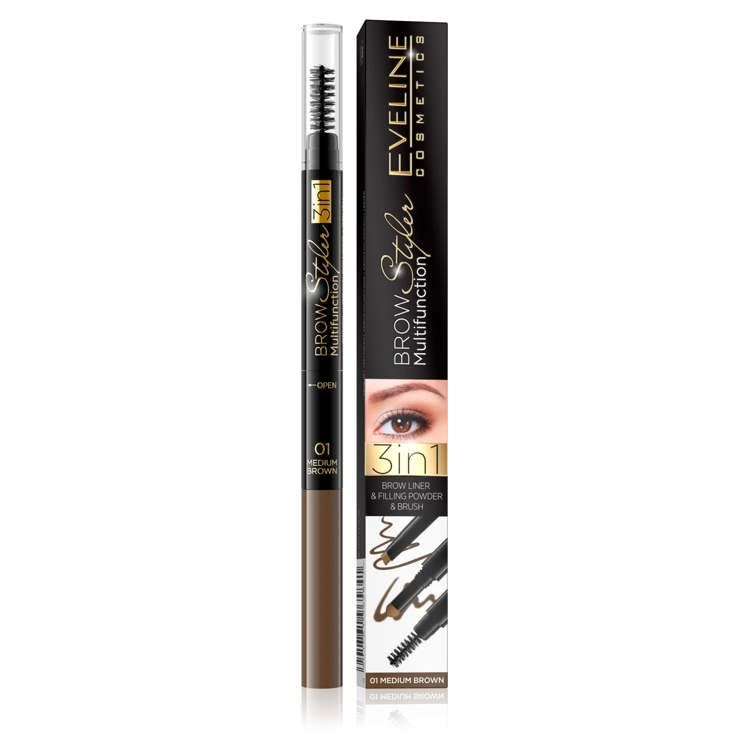 

Карандаш для бровей среднего коричневого цвета Eveline Cosmetics Brow Multifunction Styler, 5 гр