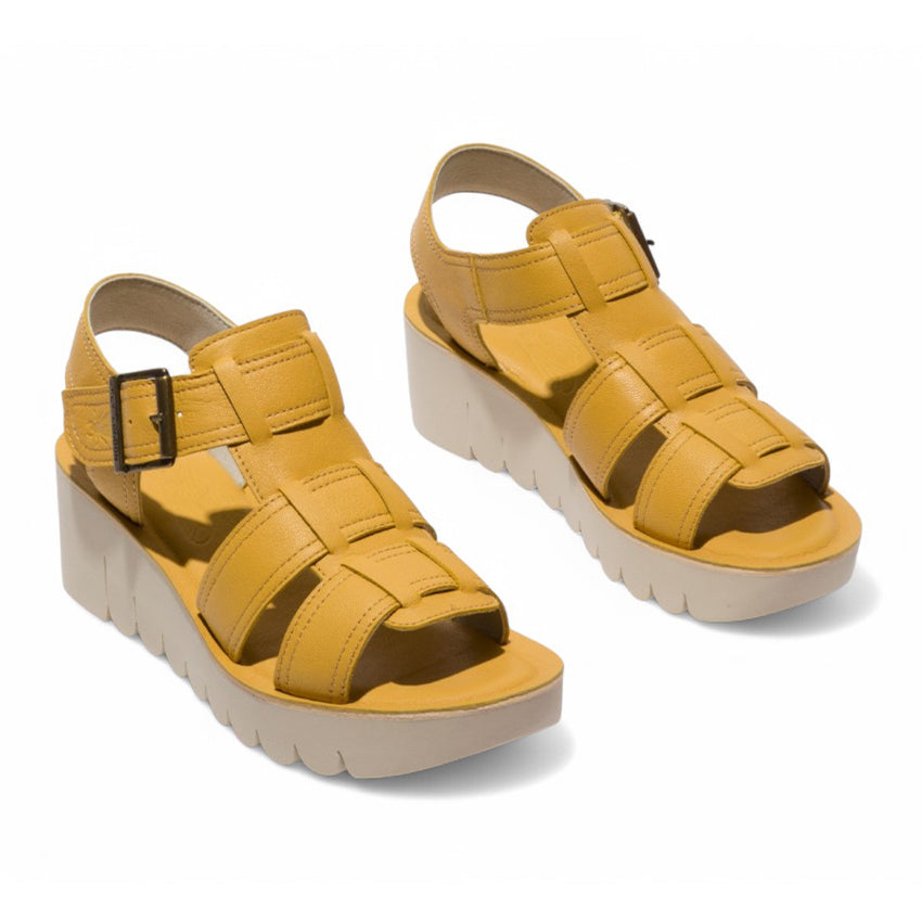 Женские сандалии Fly London YUDD236FLY Bumblebee Yellow на платформе с клиньями из кожи и эспадрильями — фото 3