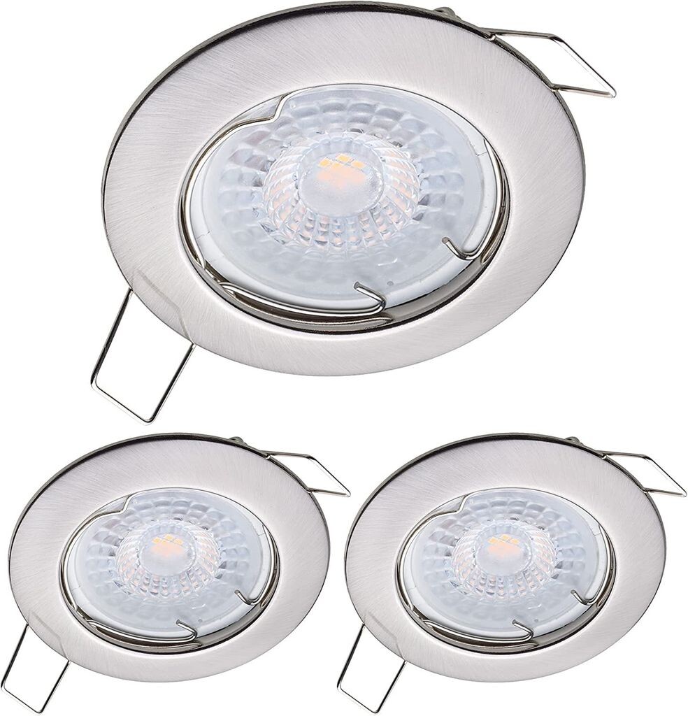 

Комплект из 3 встраиваемых точечных светильников Oktaplex с 3-ступенчатой ​​регулировкой яркости, включая светодиодный модуль, теплый белый цвет 2700 К, потолочные точечные светильники, матовая нержавеющая сталь, серебро