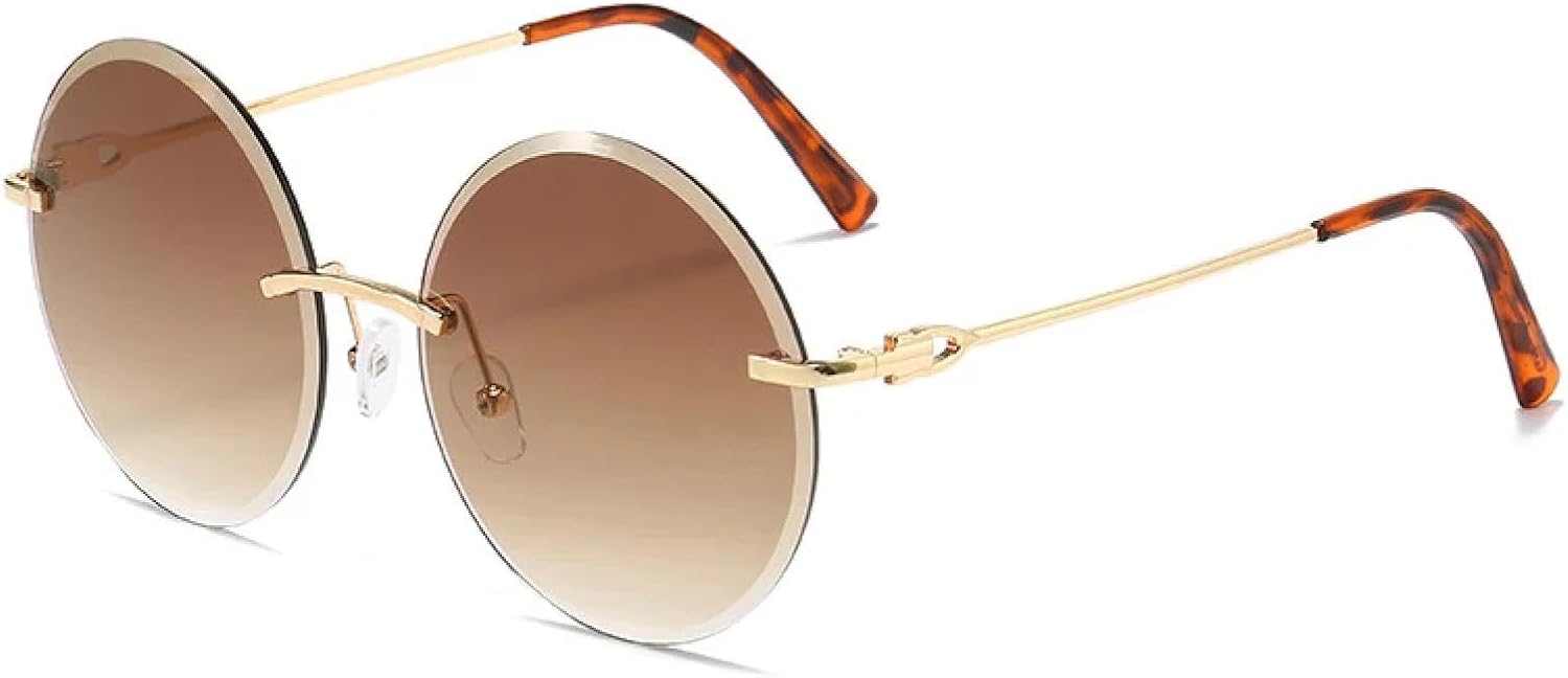 

Ретро круглые солнцезащитные очки для женщин и мужчин, роскошные безободковые очки, модные, трендовые, для летних путешествий, с защитой от УФ-излучения UV400 TKKTLLT, Gold Gradient Tea