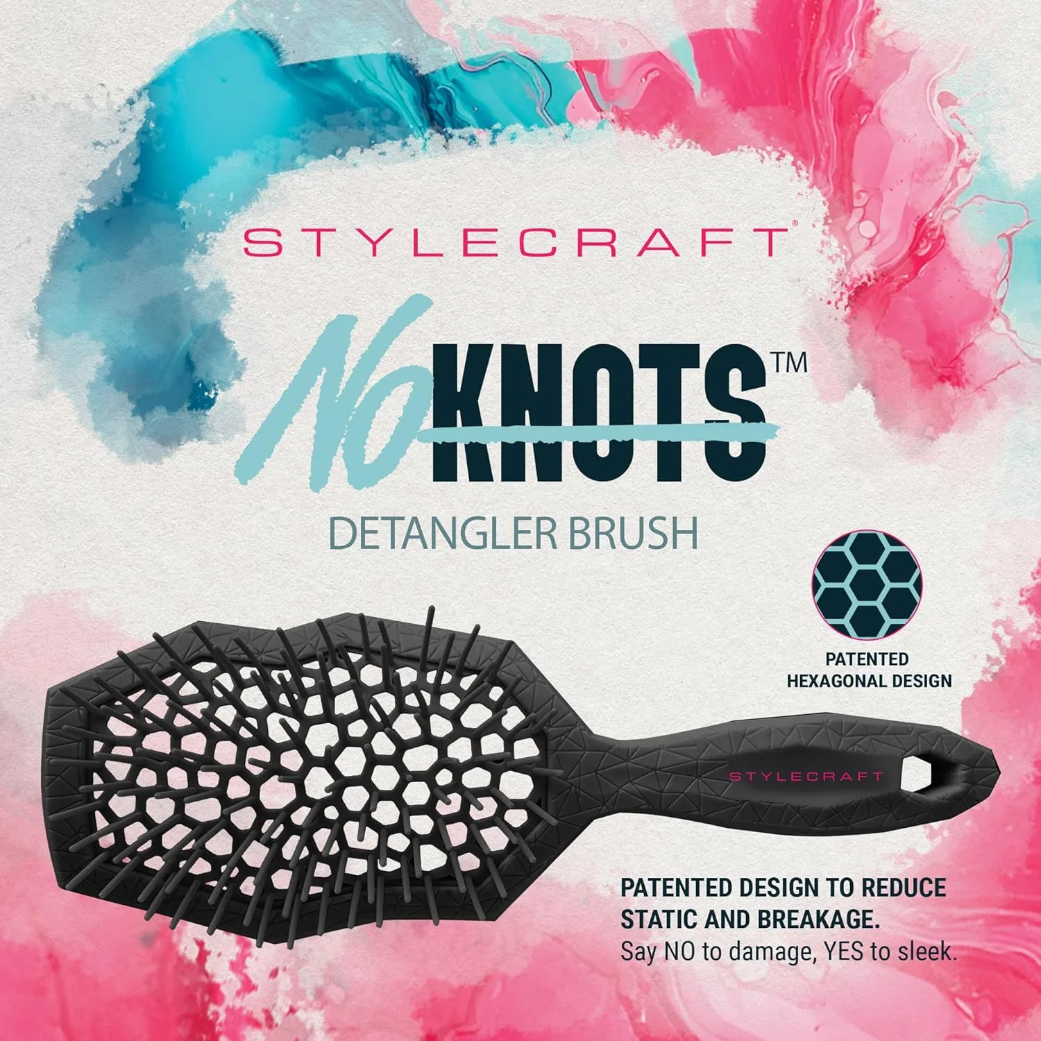 Расческа для распутывания волос StyleCraft NoKNOTS, расческа для распутывания волос без узлов, запатентованная конструкция, подходит для всех типов волос, экологичная щетка для ухода за волосами., Black — фото 3