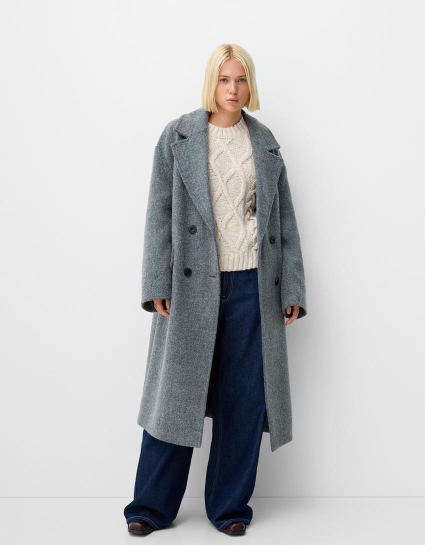 

Длинное пальто с приспущенными плечами Bershka, серый