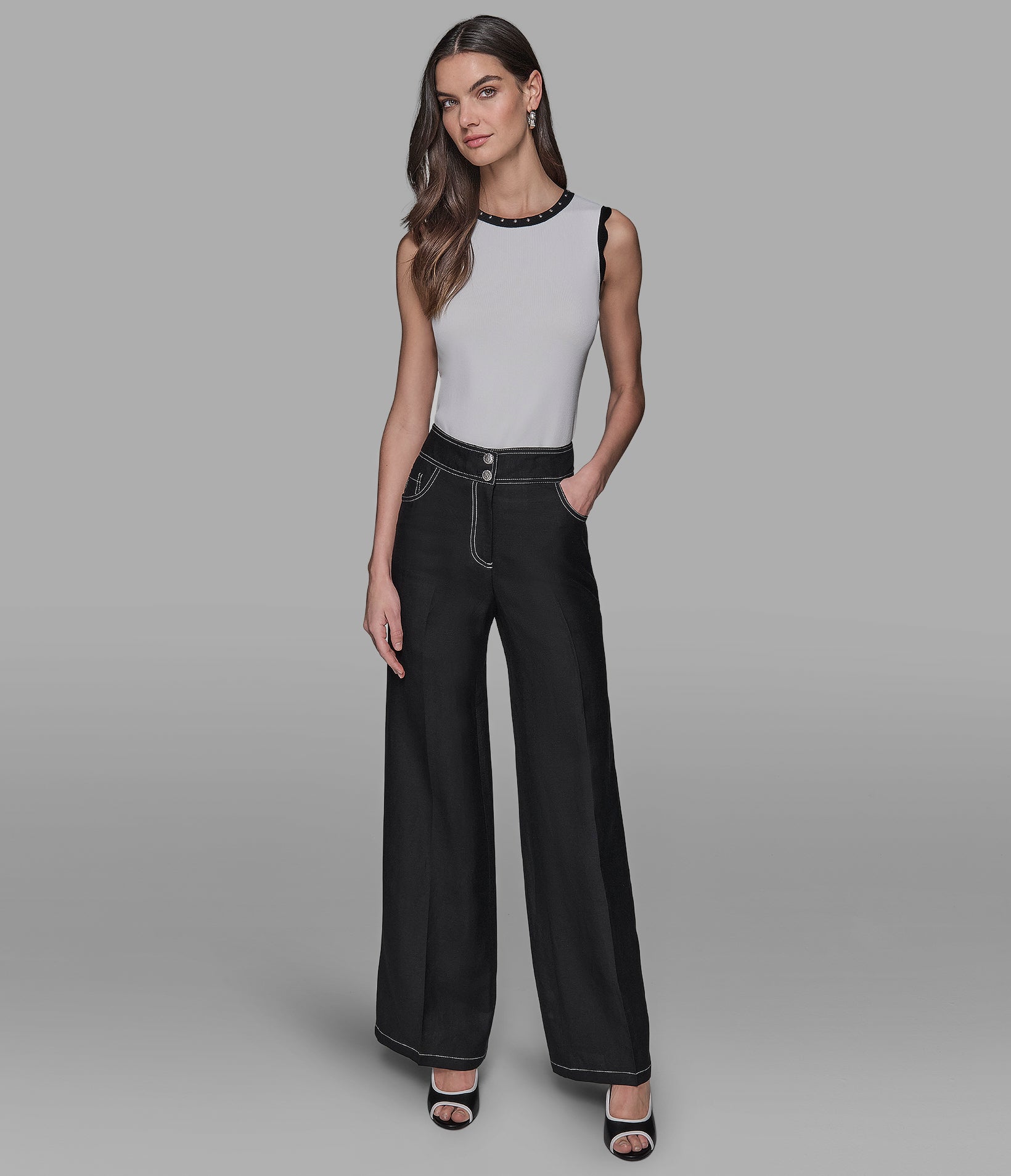 

Брюки из льняной смеси KARL LAGERFELD PARIS, черный