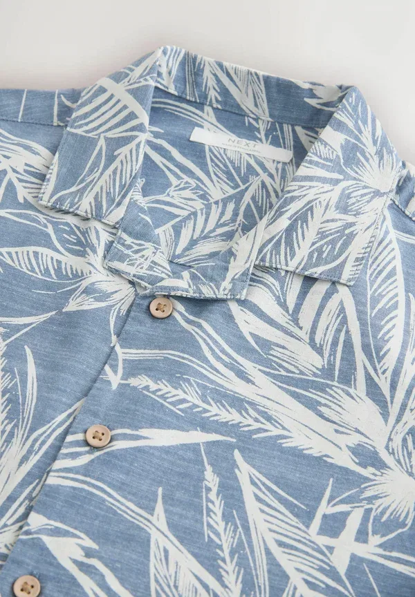 Рубашка Next, Regular fit short sleeve revere collar, синий принт листья — фото 3