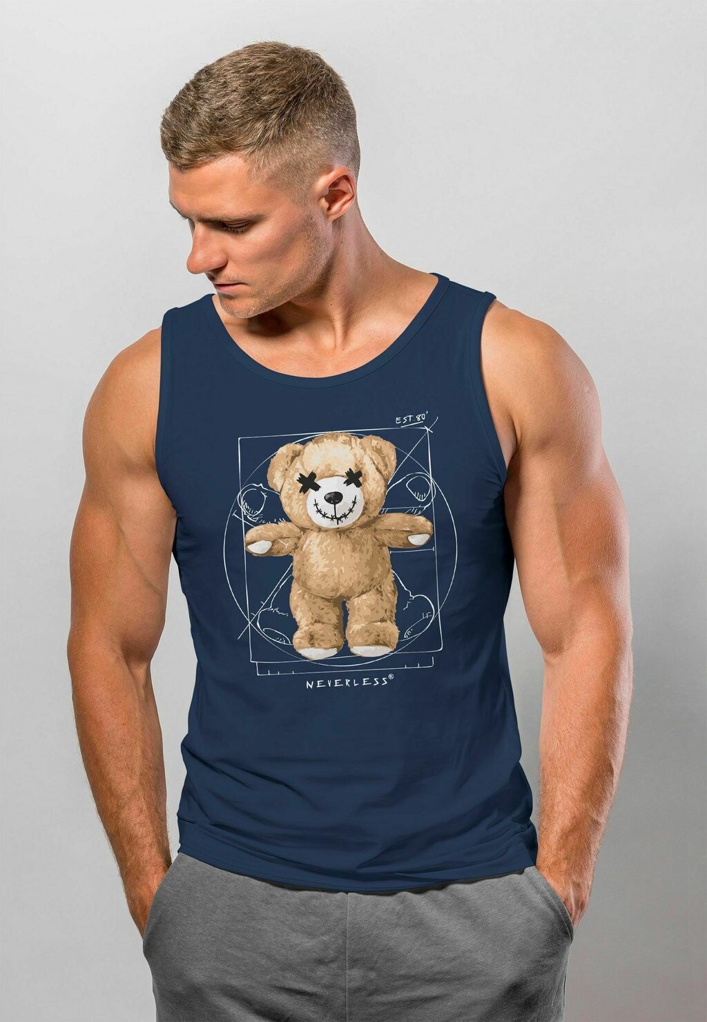 

Топ TANK PRINT TEDDY BÄR DAVINCI MEME PARODIE MUSKELSHIRT Neverless, цвет navy