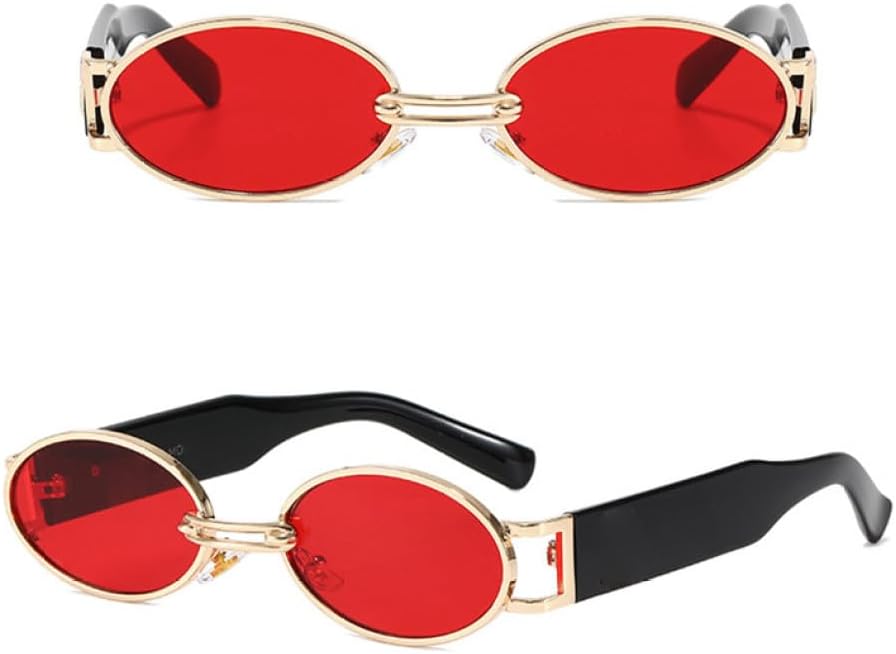 

Солнцезащитные очки овальной формы для женщин, винтажные, маленькие, металлические, в стиле панк, женские, в стиле стимпанк, с защитой от УФ-излучения UV400. 2027 MTZJH, Gold Red