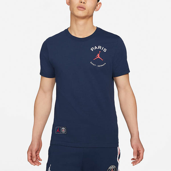 Футболка Air Jordan Paris Saint-Germain team logo Logo Printing Sports Round Neck Short Sleeve Blue, синий — фото 4