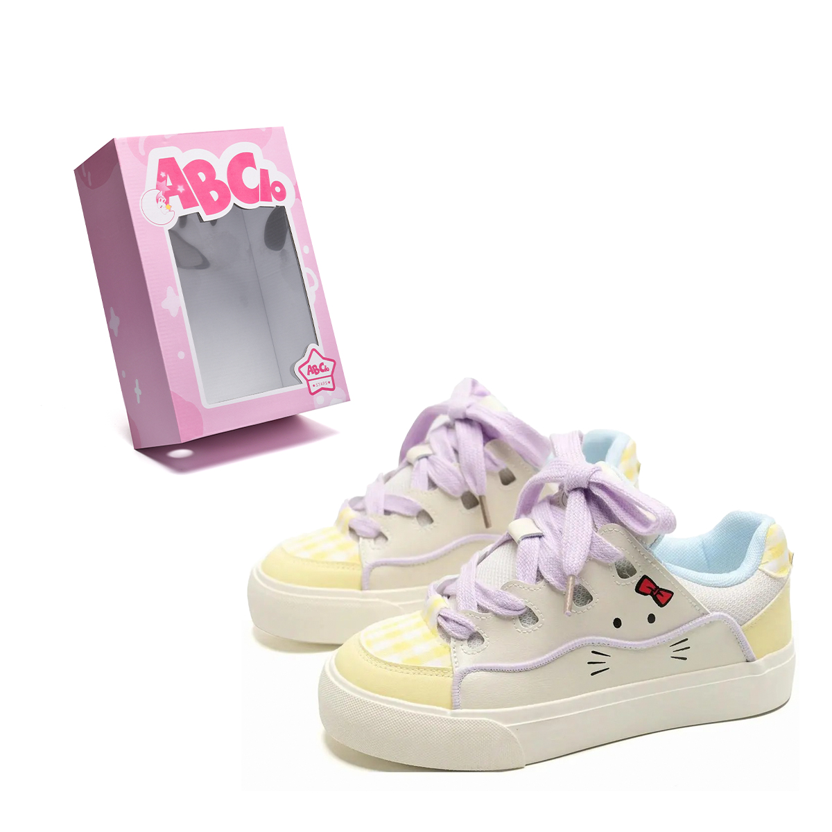 

ABCIO Скользоустойчивые водонепроницаемые амортизирующие износостойкие низкие скейтбордские кроссовки унисекс бело-фиолетовые Kitten, цвет White Purple Kitten
