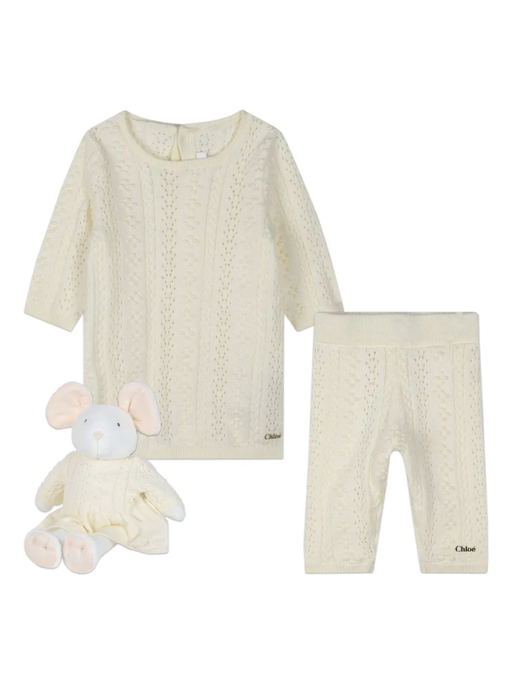 

Комплект из топа, брюк и игрушки Chloé Kids, нейтральный