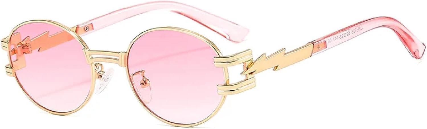 

Солнцезащитные очки для женщин и мужчин в стиле хип-хоп, с молниеносным дизайном, декоративные, ретро, ​​овальные, модные, для улицы, с защитой от УФ-излучения UV400 TKKTLLT, Gold Pink