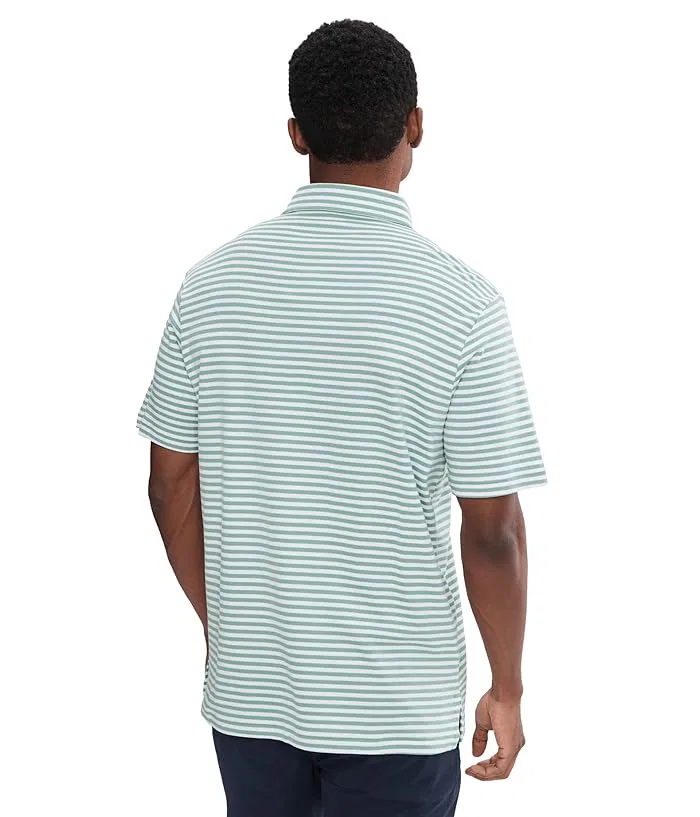 Футболка поло хлопковая в полоску Polo Ralph Lauren, White/Raft Green/Office Blue — фото 4