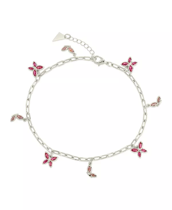 

Браслет на лодыжку с подвеской в виде бабочки из розового кубического циркония серебристого или золотистого оттенка Sterling Forever, silver