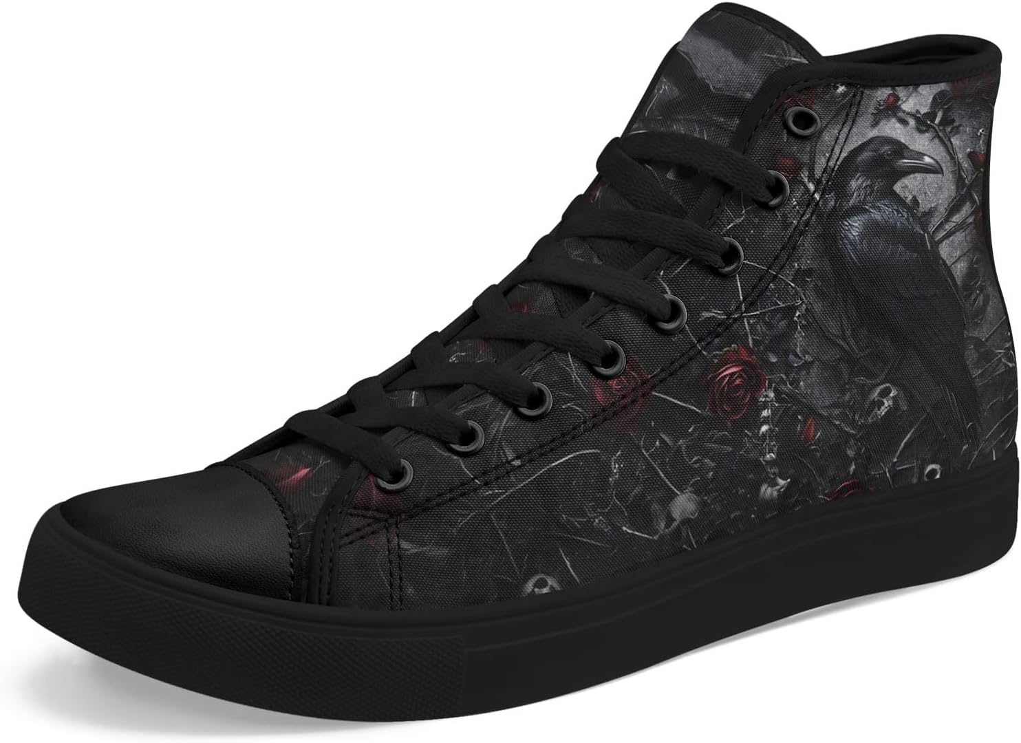 

Мужские высокие кеды AWSOLE из холщовой ткани, стильные готические с черепом, повседневные кроссовки унисекс, дышащие и легкие, черный/красный/серый