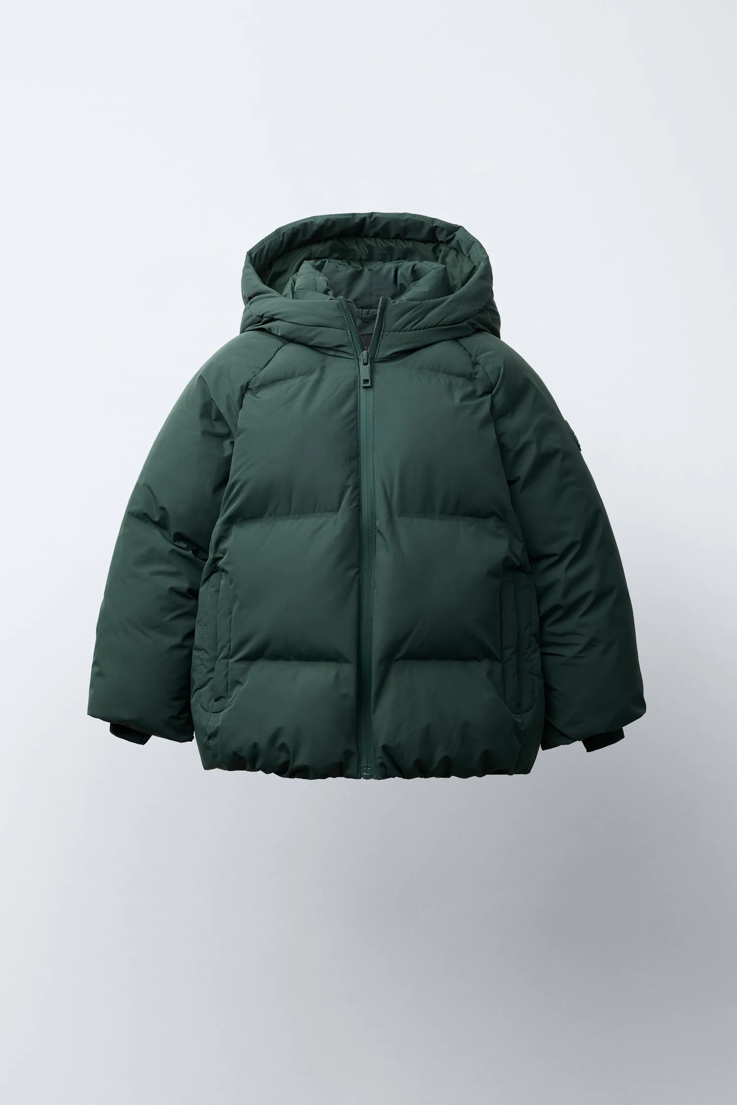 Водоотталкивающая пуховая куртка с капюшоном Zara, зеленый