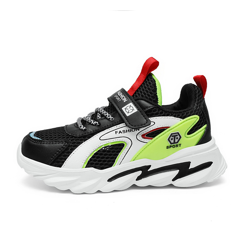 

Дышащие, нескользящие и износостойкие низкие повседневные кроссовки для детей FIRS Kids, черный/зеленый