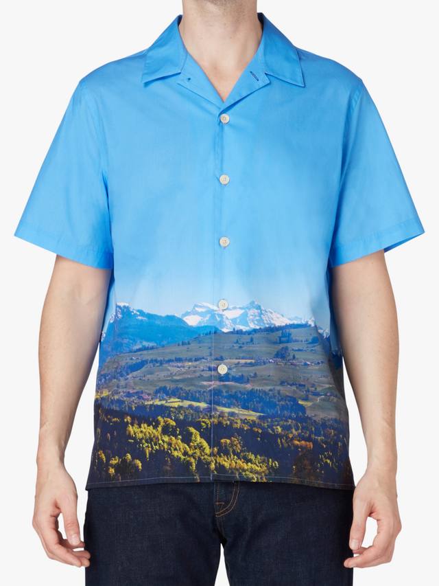 

Хлопковая рубашка Regular Fit с пейзажным принтом Paul Smith, Blue