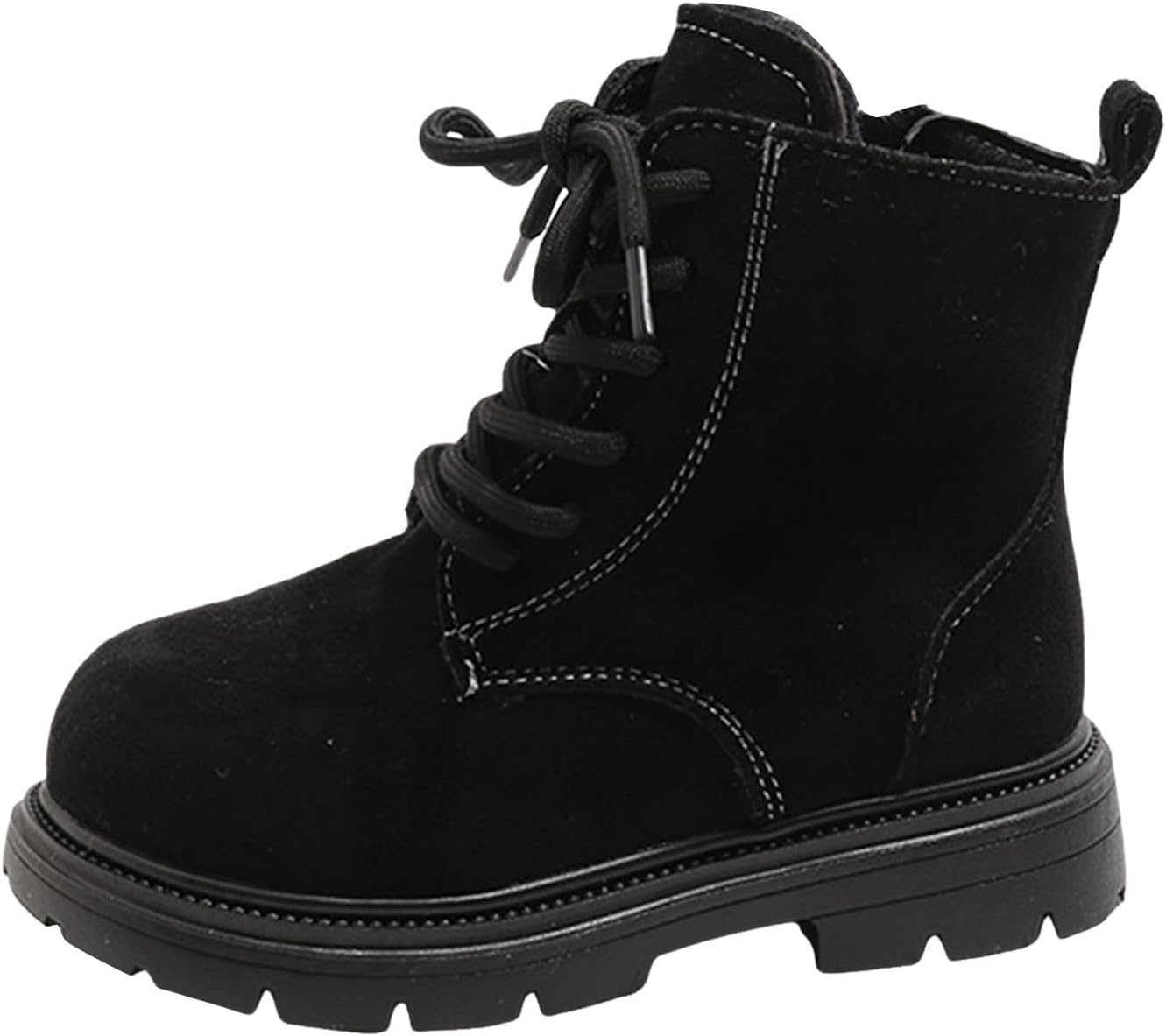 

Детские короткие ботинки IWIHMIV для мальчиков, нескользящие зимние теплые ботинки для девочек, повседневные с шнуровкой и боковой молнией, ботильоны для малышей, Black