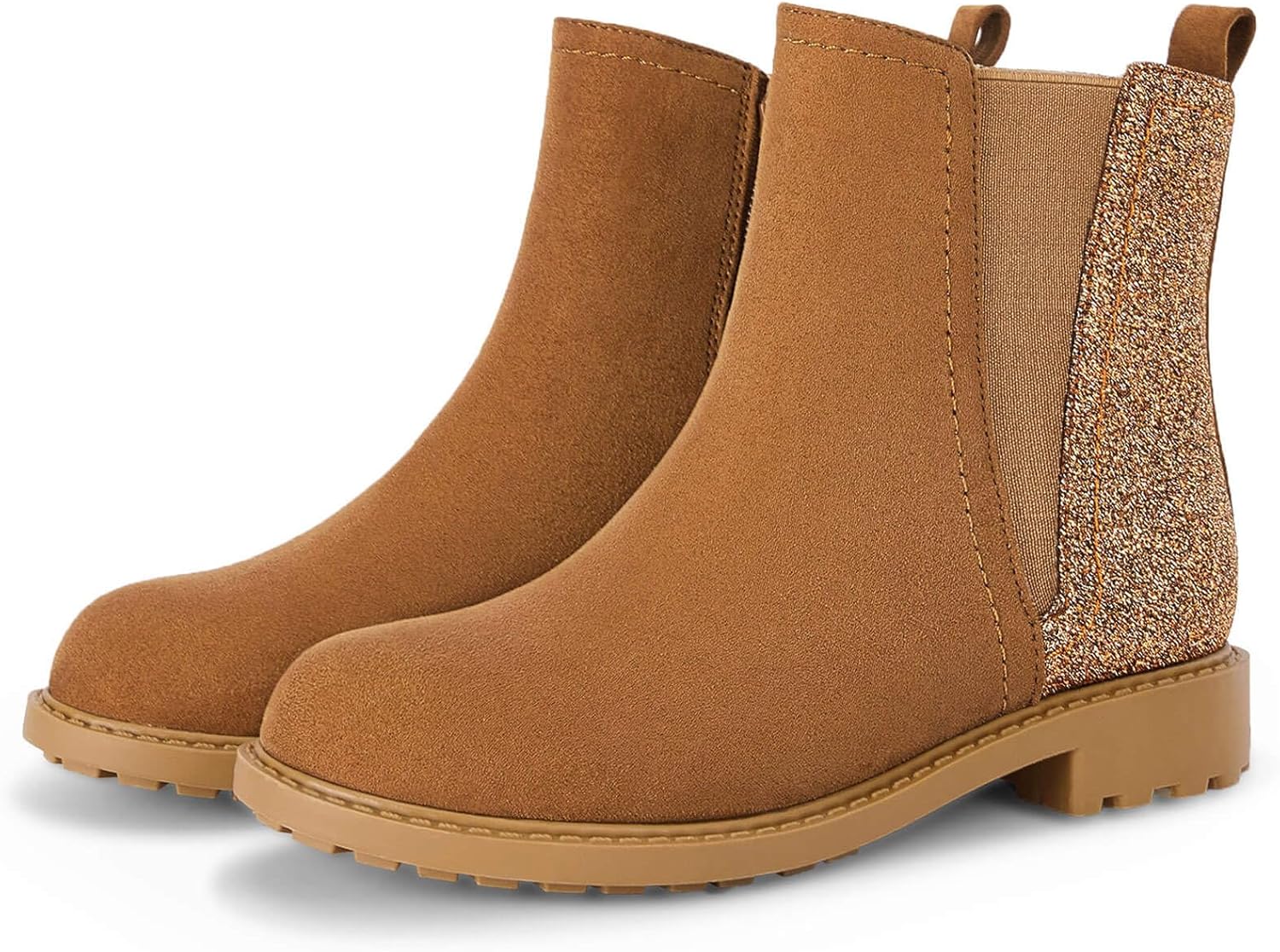 

Детские блестящие ботильоны Coutgo с боковой молнией, удобные челси для малышей/детей младшего и старшего возраста, Brown