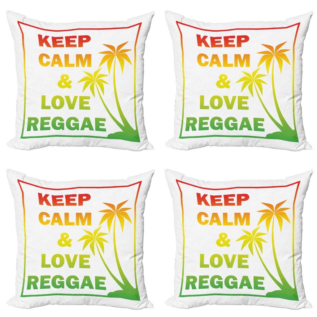 

ABAKUHAUS Rasta Набор чехлов для подушек (4 предмета), Keep Calm Words Reggae, современная двусторонняя цифровая печать, 50 см x 50 см, бледно-зеленый желтый