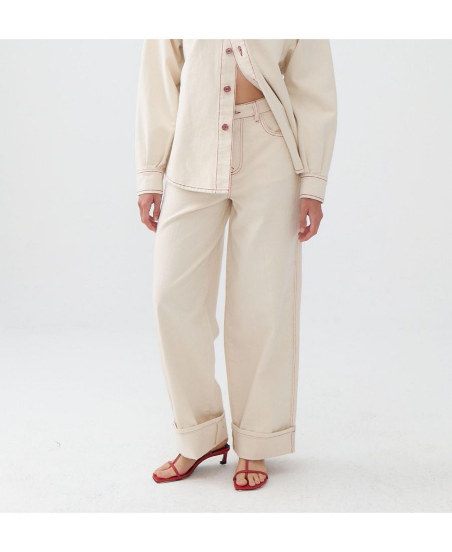 

Женские джинсы с контрастной вышивкой NOCTURNE, Ivory