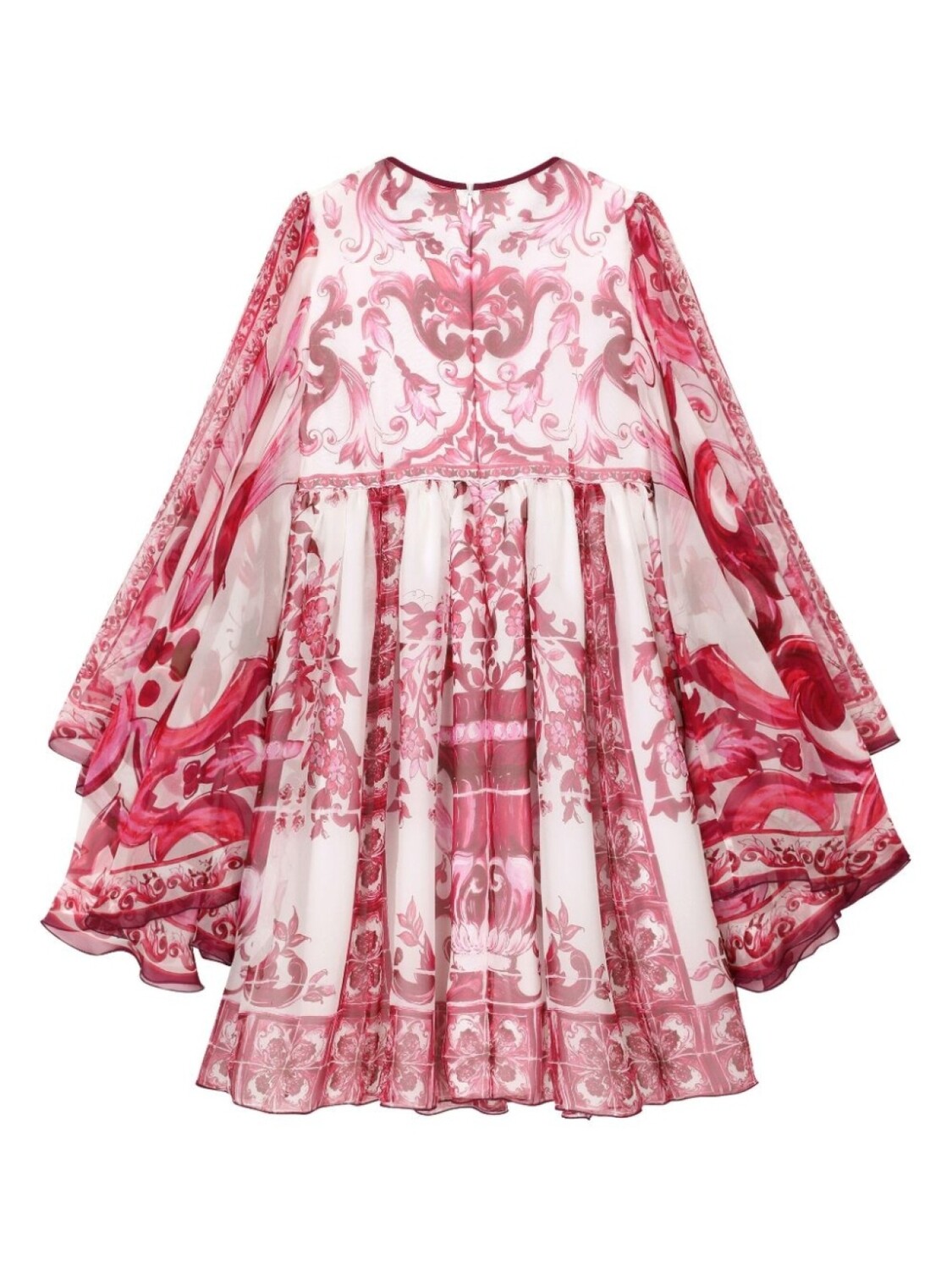Dolce & Gabbana шифоновое платье с драпировкой и принтом Majolica, белый — фото 2