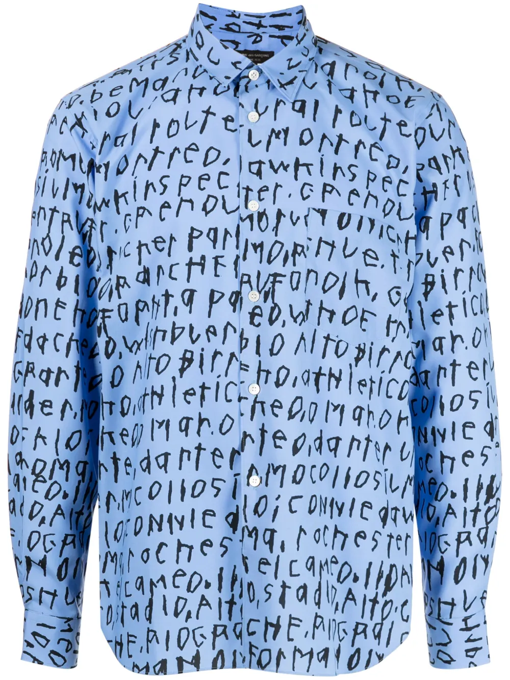 

Рубашка с классическим воротником и текстовым принтом Comme des Garçons Homme Plus, синий