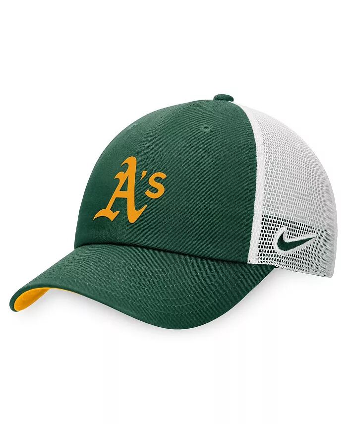 

Мужская зеленая, белая кепка Trucker Hat Heritage86 от Oakland Athletics с регулируемой головкой Nike