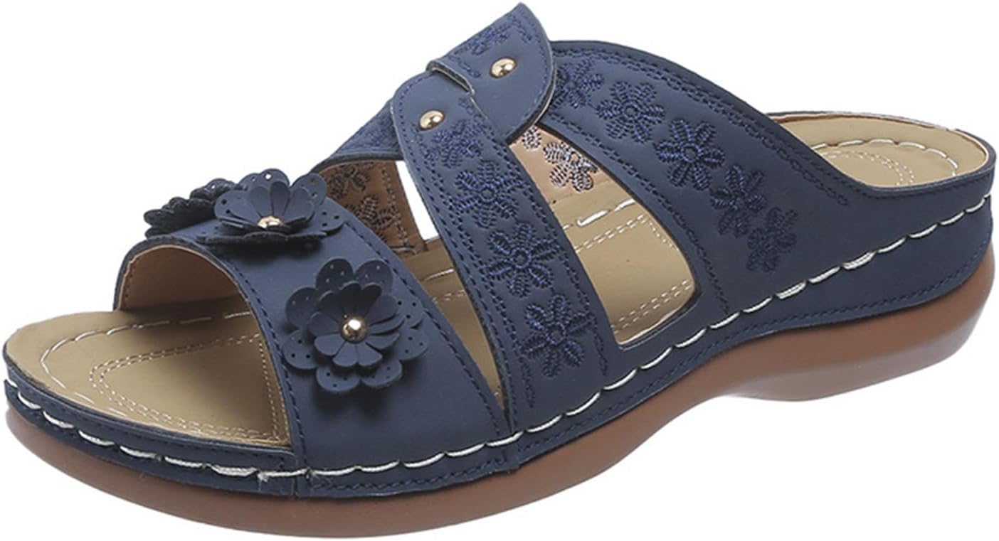 

Женские сандалии на танкетке Комфортные ортопедические сандалии Повседневные слипоны Летние туфли с открытым носком Цветочный ремешок Платформа Стелька Прогулочные сандалии для пляжа Комфорт на весь день Generic, темно-синий