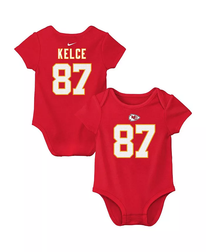 

Боди для мальчиков и девочек Travis Kelce красное с именем и номером игрока Kansas City Chiefs Nike