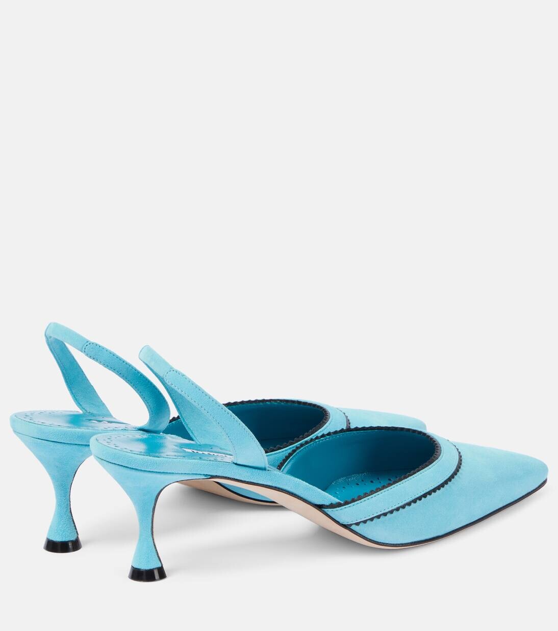 Туфли-лодочки Brontiasli из замши с открытой пяткой Manolo Blahnik, цвет 4514 lblu/0015 blck — фото 2