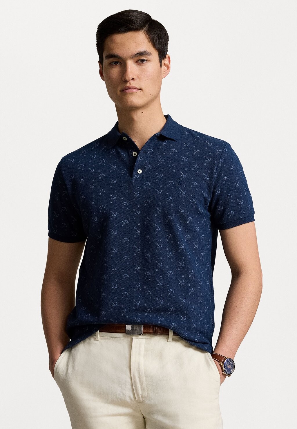 

Поло CUSTOM SLIM FIT PRINTED MESH POLO SHIRT Ralph Lauren, темно-синий