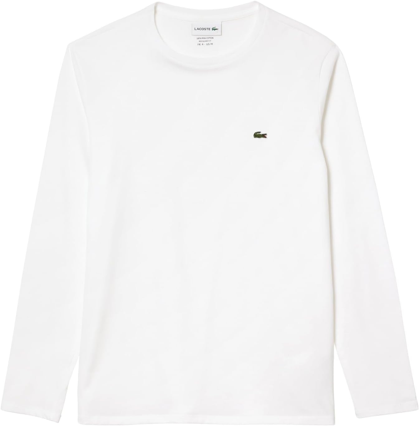 Футболка с длинным рукавом из пима-джерси Lacoste с круглым вырезом, White — фото 4