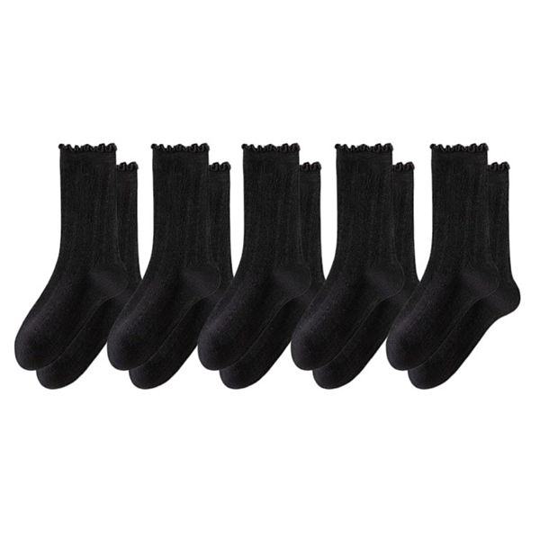 

Женские ребристые носки с рюшами, мягкая эластичная вязка, комфортные повседневные, 5 пар Anna-Kaci, Black