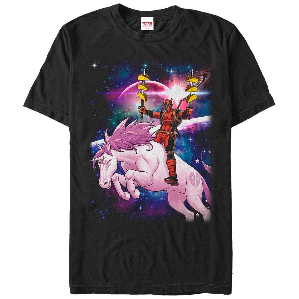 

Мужская розовая футболка с рисунком Marvel Deadpool Unicorn Ride, черный