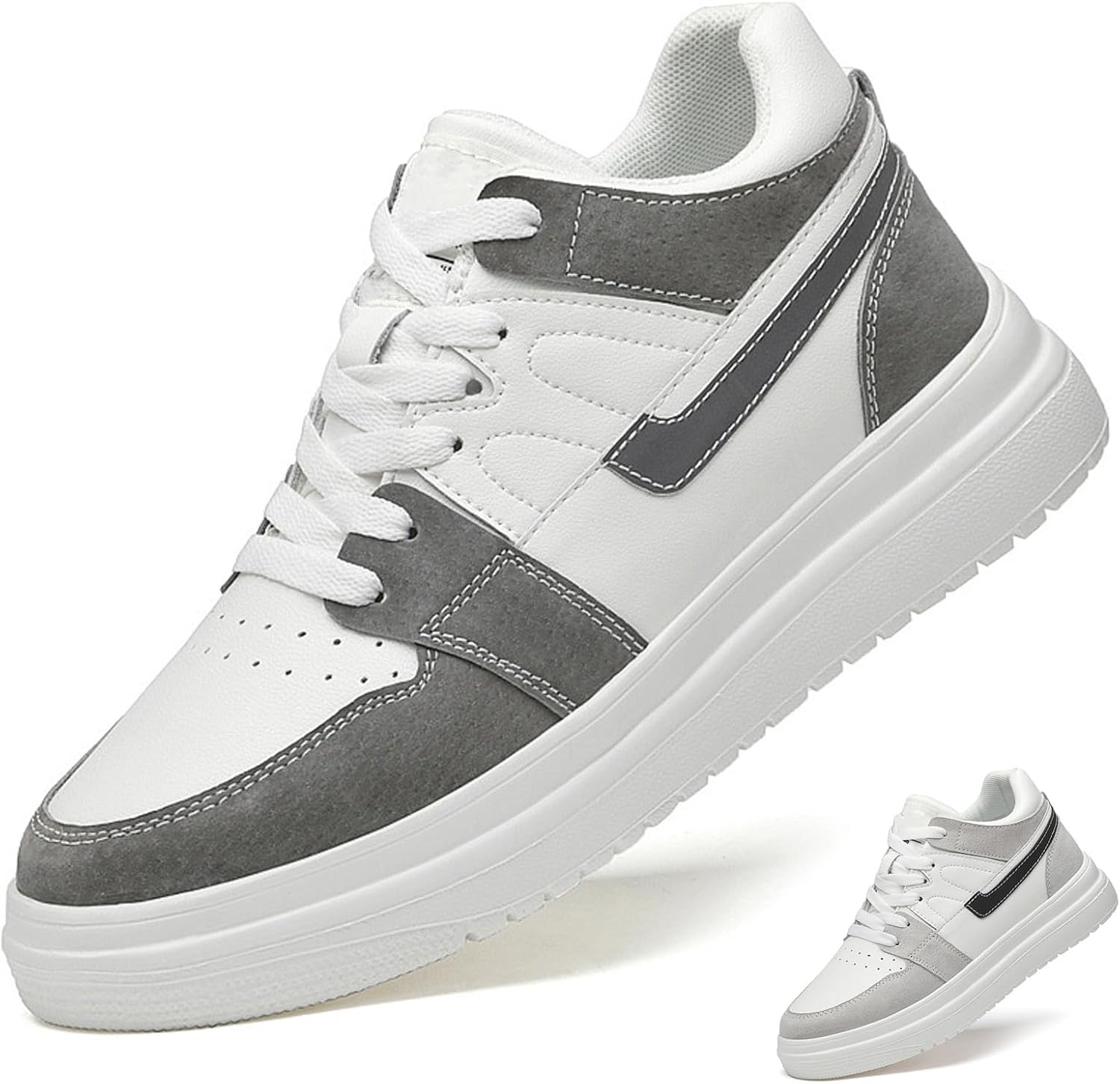 

Мужские кожаные кроссовки с невидимым увеличением роста 2,4'' модные, на шнуровке, низкие, легкие, дышащие, удобные, с нескользящей подошвой, скрытой платформой для подъема каблука, спортивные для ходьбы Wyuetra, серый