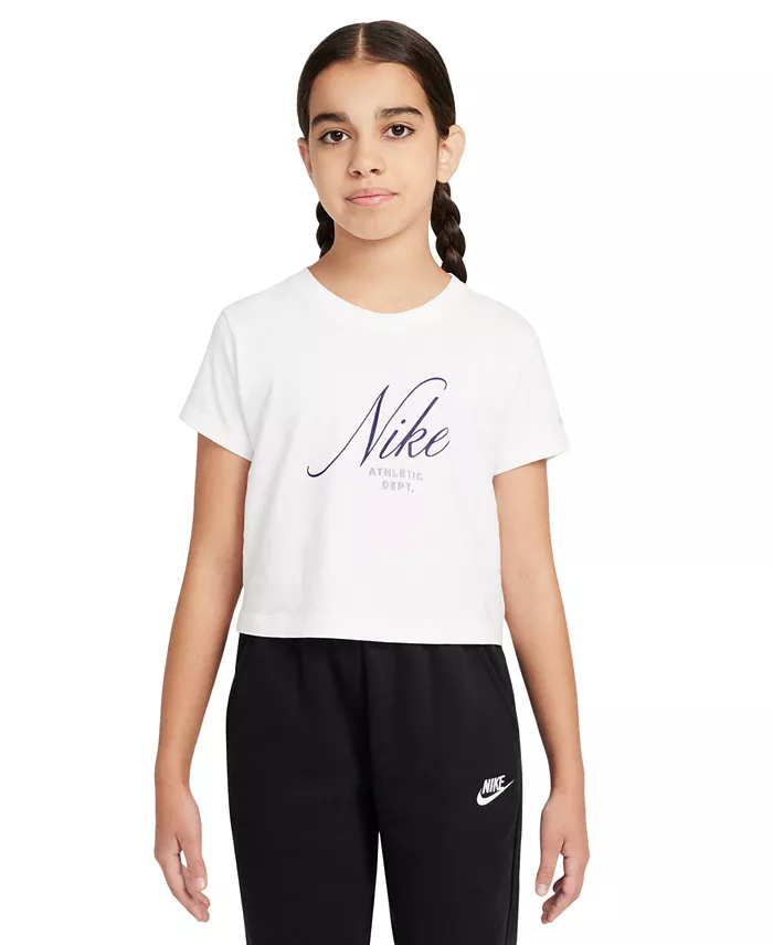 

Укороченная хлопковая футболка для больших девочек Nike, белый