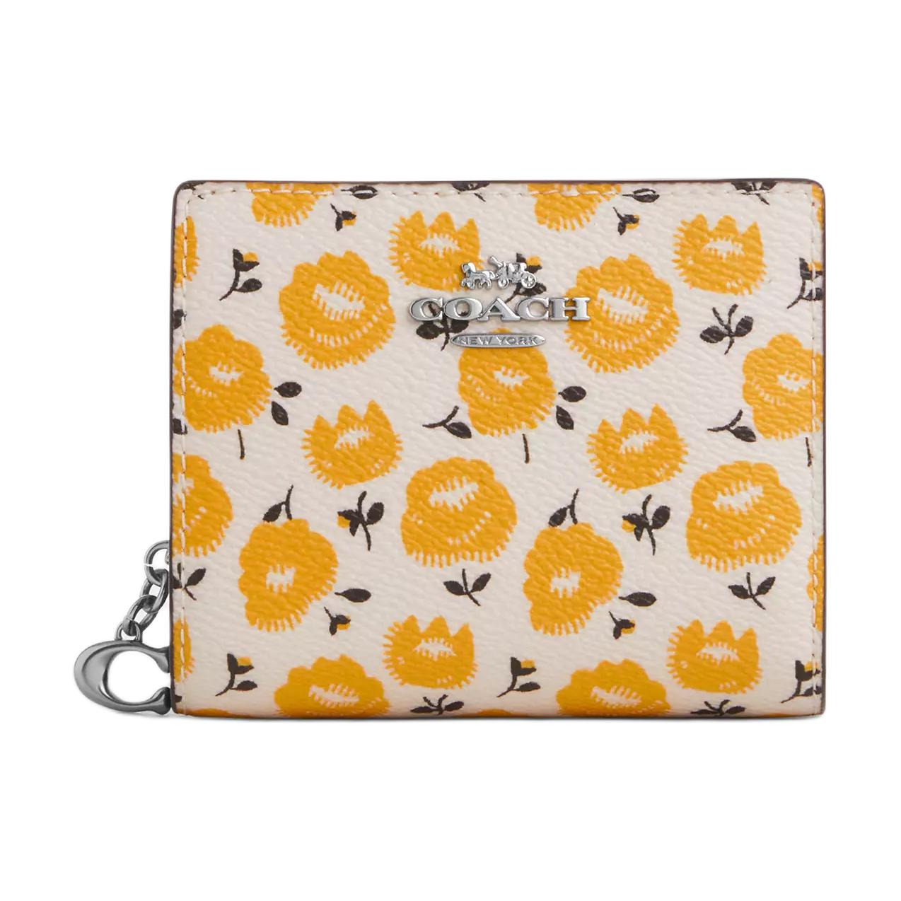

COACH Миниатюрный женский кошелек из лакированного холста бежево-желтый, Beige & Yellow