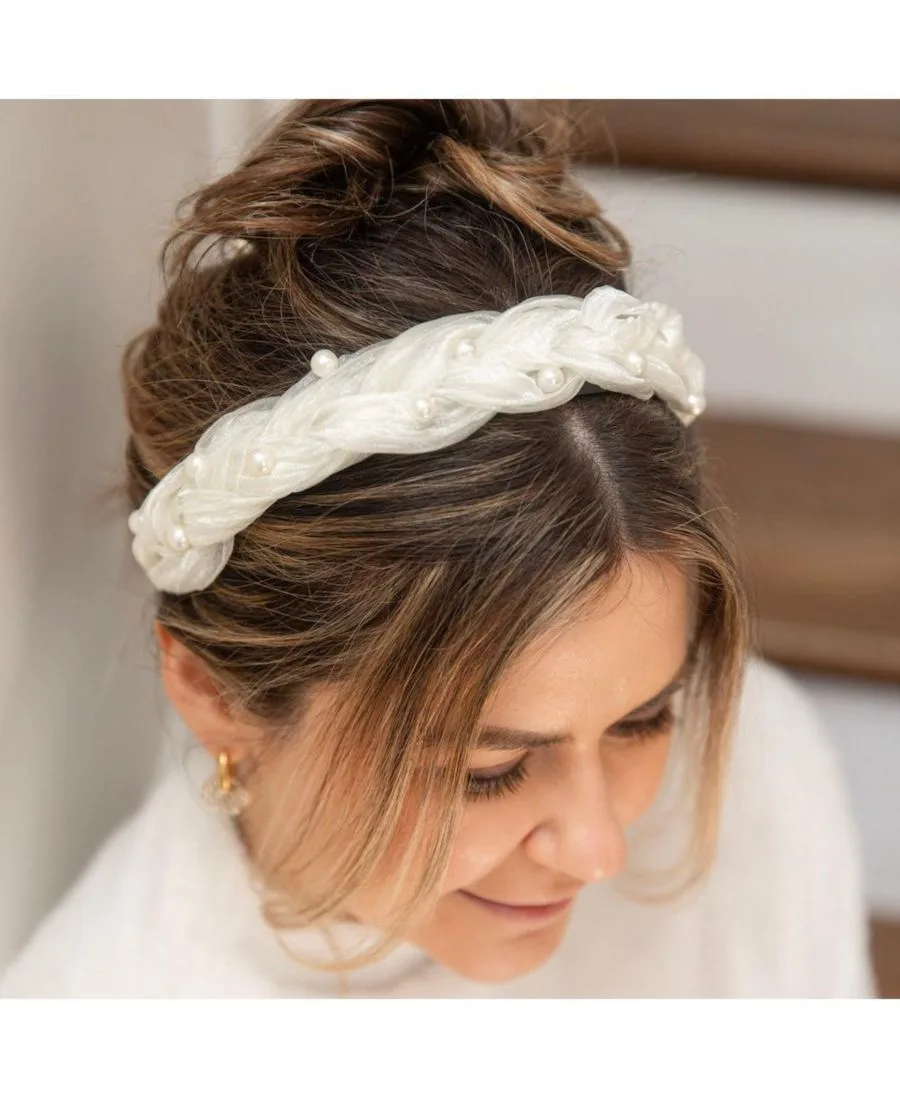 Headbands of Hope Повязка на голову «Румяная коса» - «Белая жемчужина» — фото 4