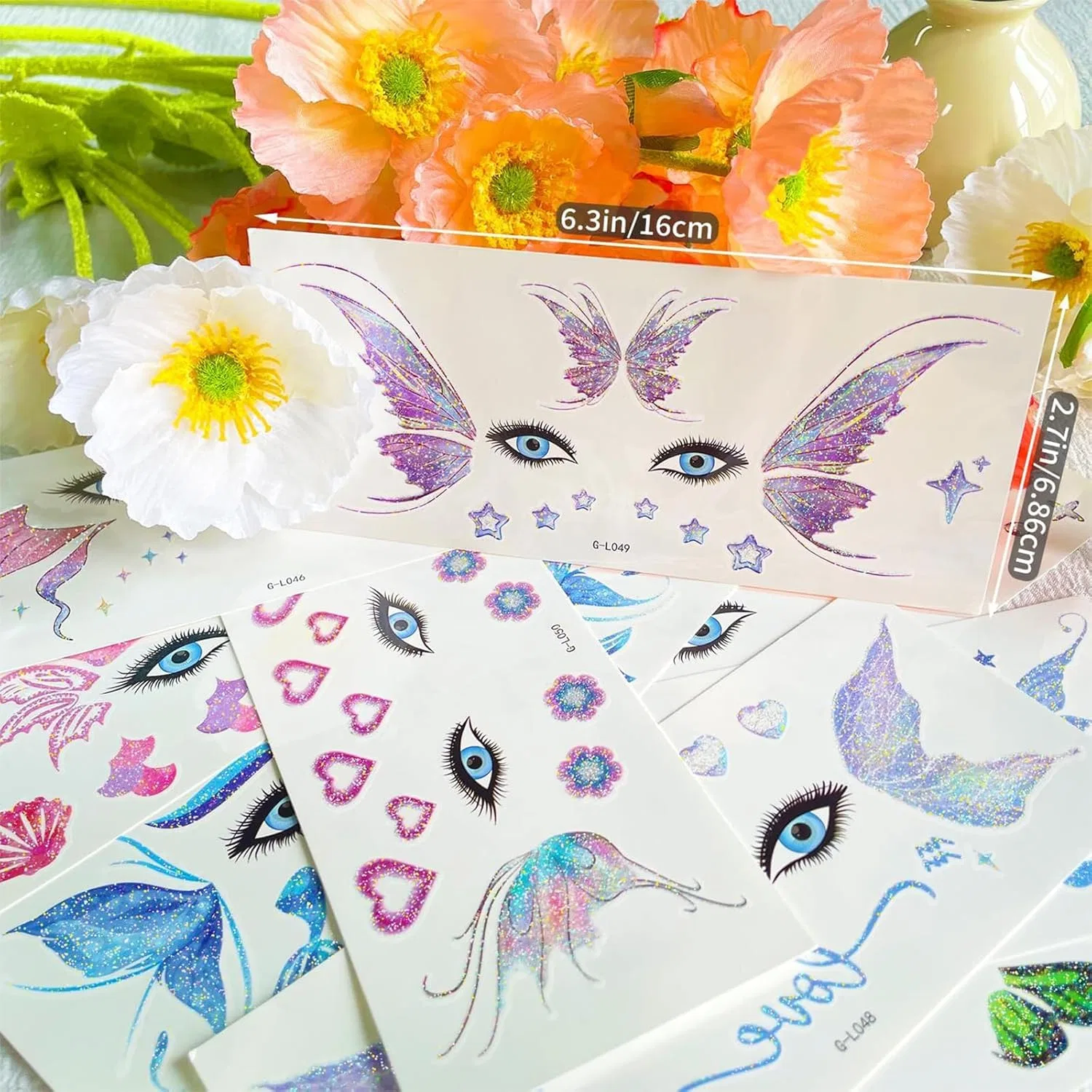 Набор из 10 листов временных татуировок для лица «Glitter Fairy Makeup Set» от BelleVive Bellevive — фото 3