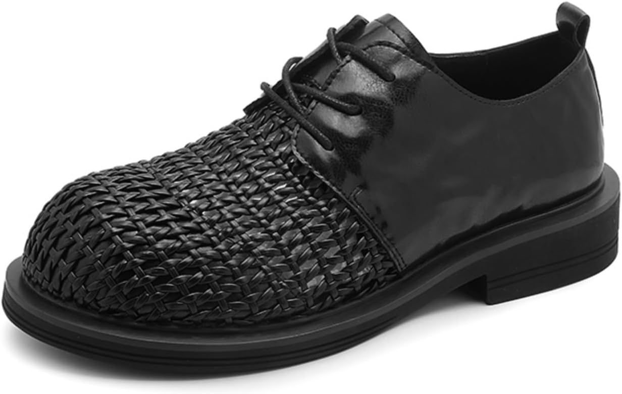 

Мужские плетеные кожаные туфли с шнуровкой, круглым носком, повседневные деловые формальные дерби с текстурированной подошвой Kpdwfms, черный
